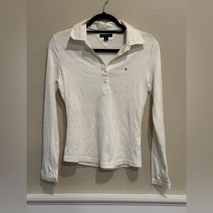Y2K Tommy Hilfiger 100% cotton T White Long Sleeve Polo Shirt